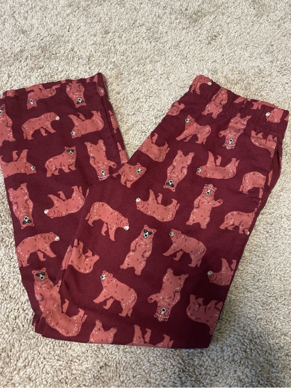 Old Navy Maroon Sweatpants with Rust Bear Print